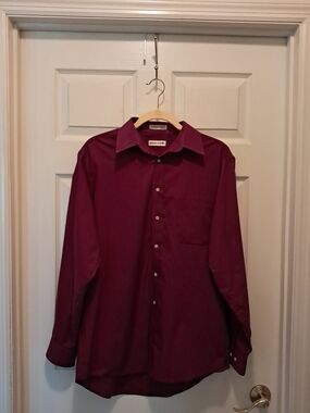 Pierre Cardin Men's Burgandy Long Sleeve Dress Shirt Size 16 34-35